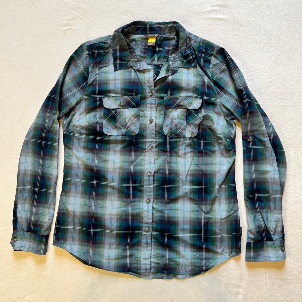 Eddie Bauer Mountain Long Sleeve Button Up‎ Women M Blue Plaid